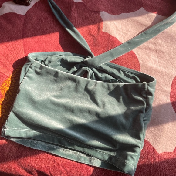 Dynamite Velvet Teal Top with neck tie - Picture 2 of 4